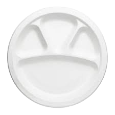 11-Inch Round 4-Compartment White Serving Plate – Eco-Friendly Bagasse